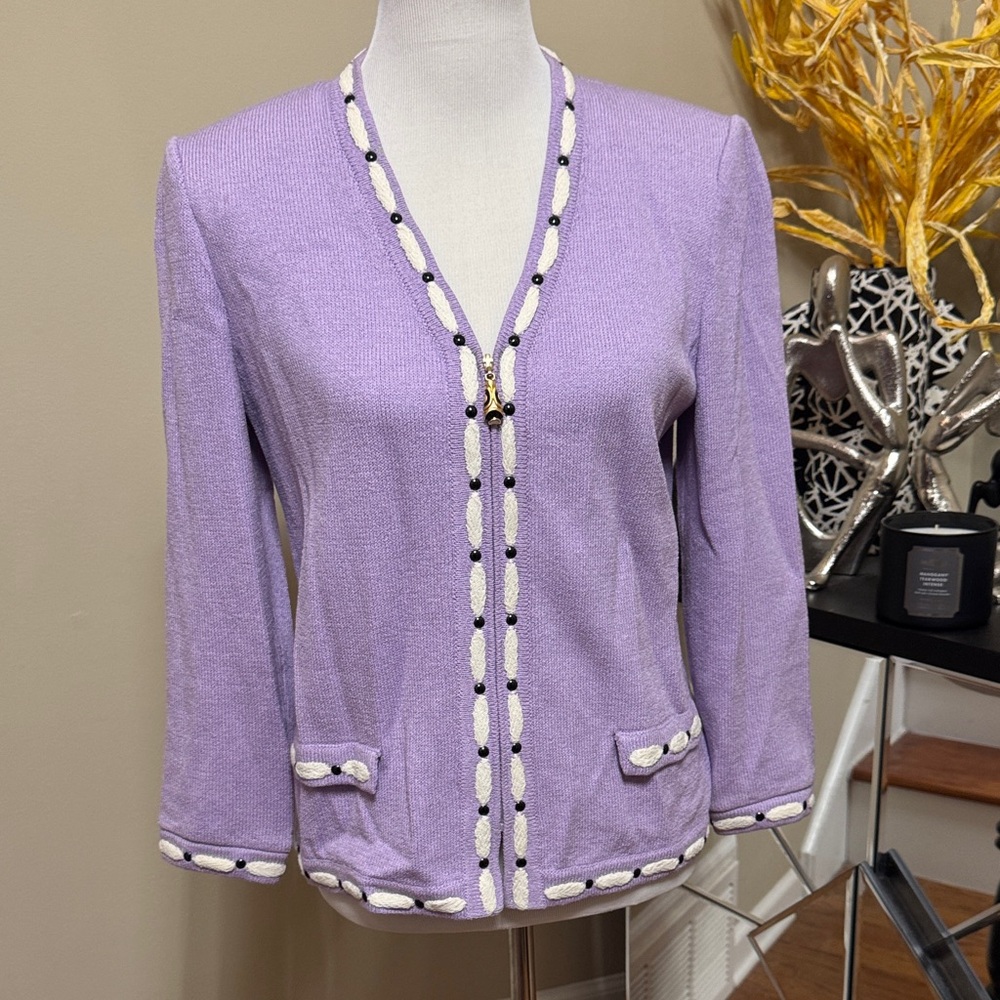 St. John Collection Purple and White Blazer Size 6 Made in USA pre-owned